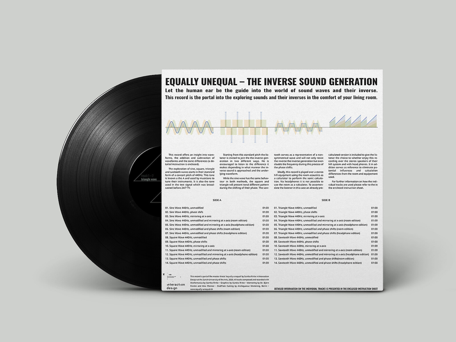 Vinyl record «equally unequal» Cover backside.